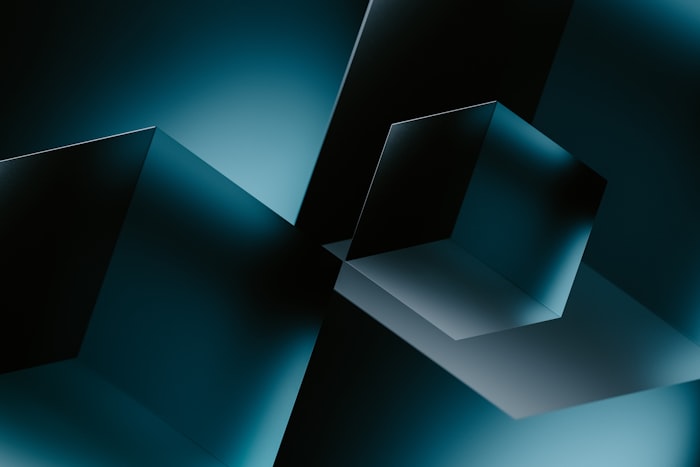 A minimalist abstract grid with isolated glowing elements